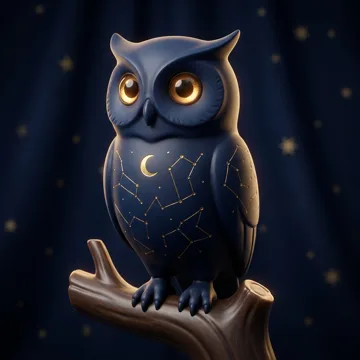 Bilge — the Sage, a navy owl etched with gold constellations